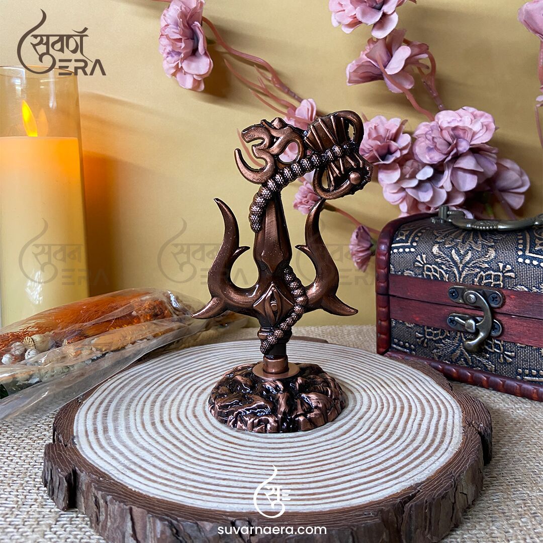 Om Shivay Trishul with Damaru for Car Dashboard 5.0 inch (Copper)